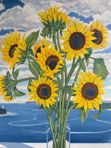 Nine Sunflowers with Blue Harbour