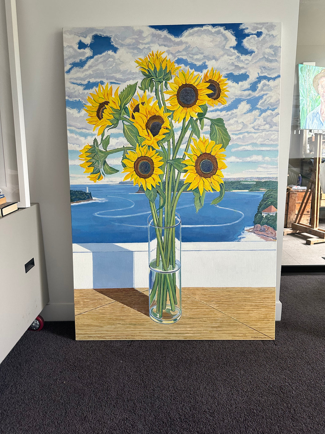 Nine Sunflowers with Blue Harbour